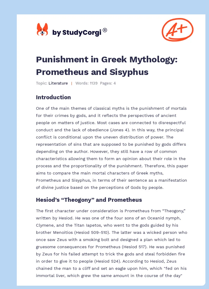 Punishment in Greek Mythology: Prometheus and Sisyphus. Page 1