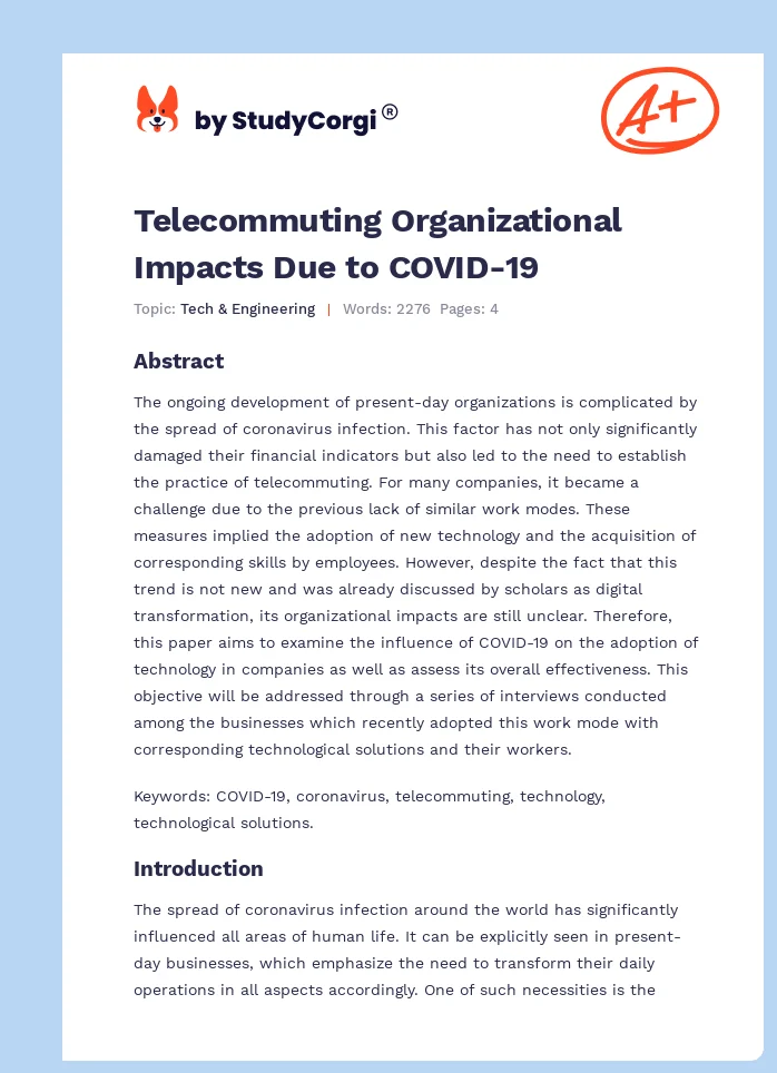 Telecommuting Organizational Impacts Due to COVID-19. Page 1