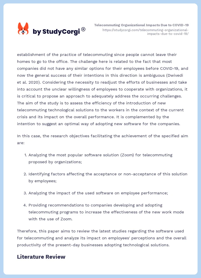 Telecommuting Organizational Impacts Due to COVID-19. Page 2