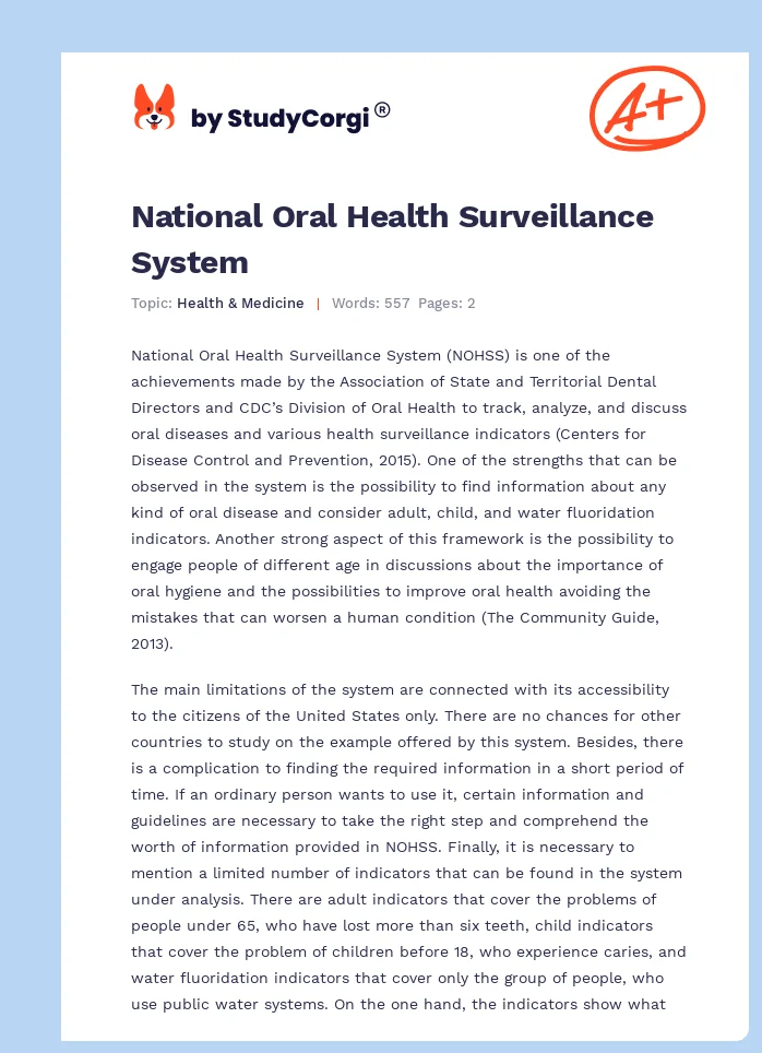 National Oral Health Surveillance System. Page 1