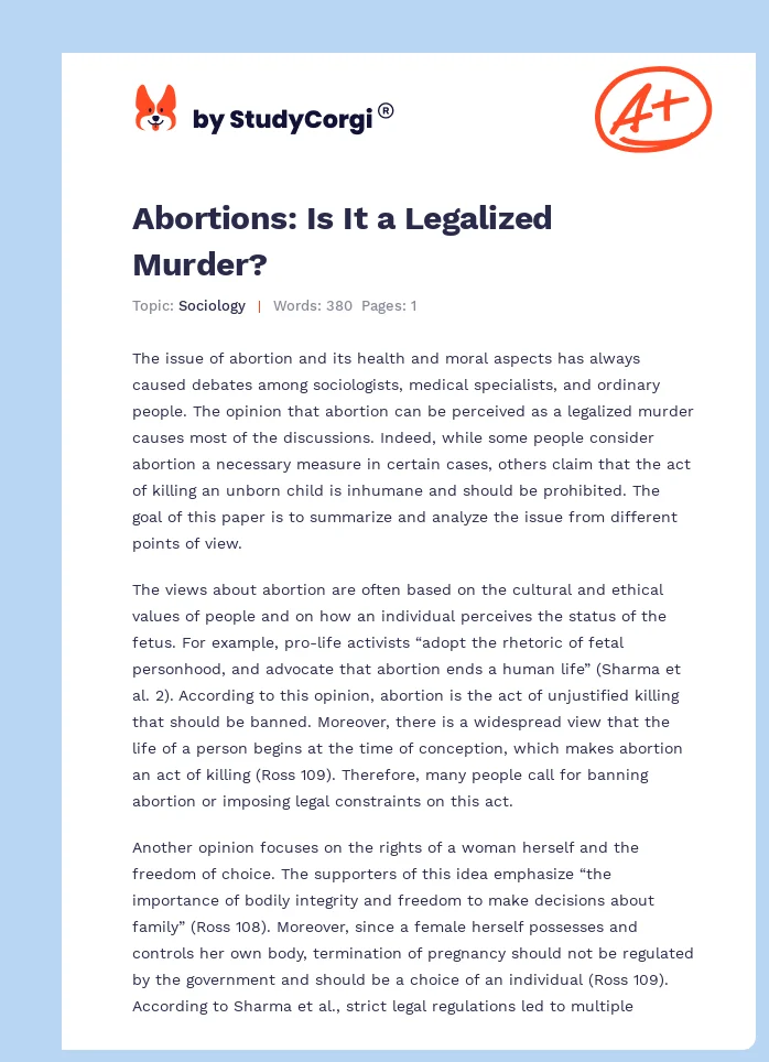 Abortions: Is It a Legalized Murder?. Page 1