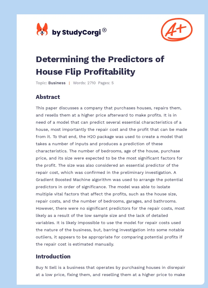 Determining the Predictors of House Flip Profitability. Page 1