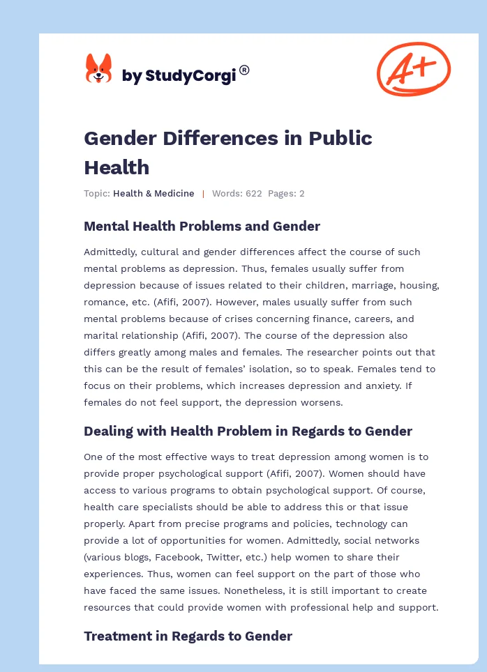 Gender Differences in Public Health. Page 1