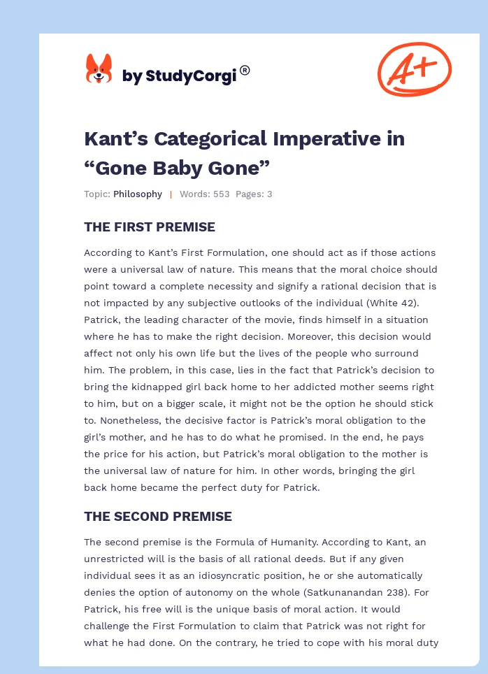 Kant’s Categorical Imperative in “Gone Baby Gone”. Page 1