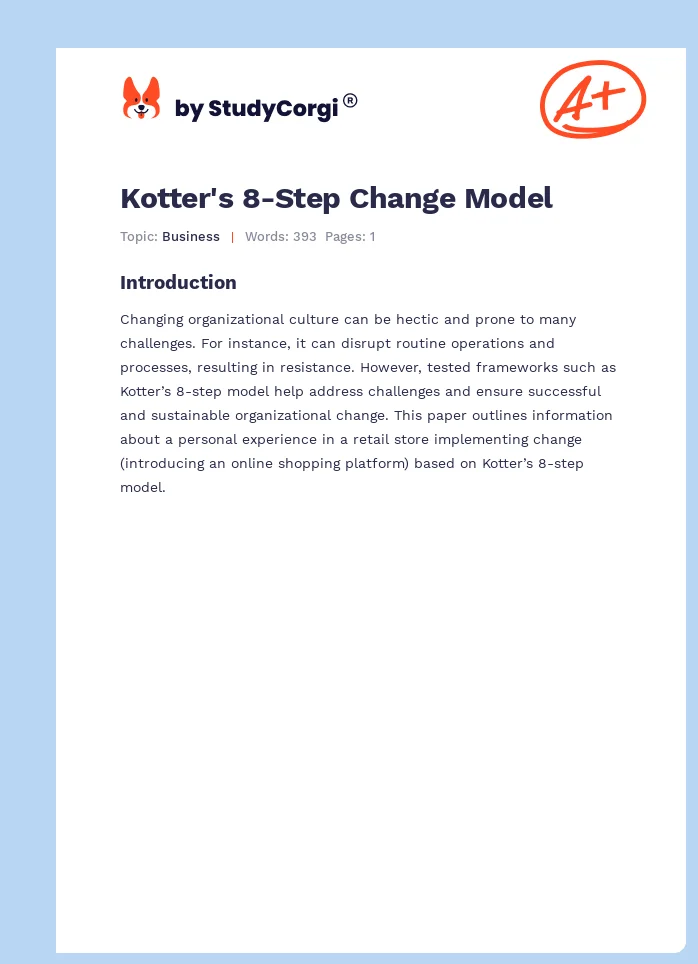 Kotter's 8-Step Change Model. Page 1