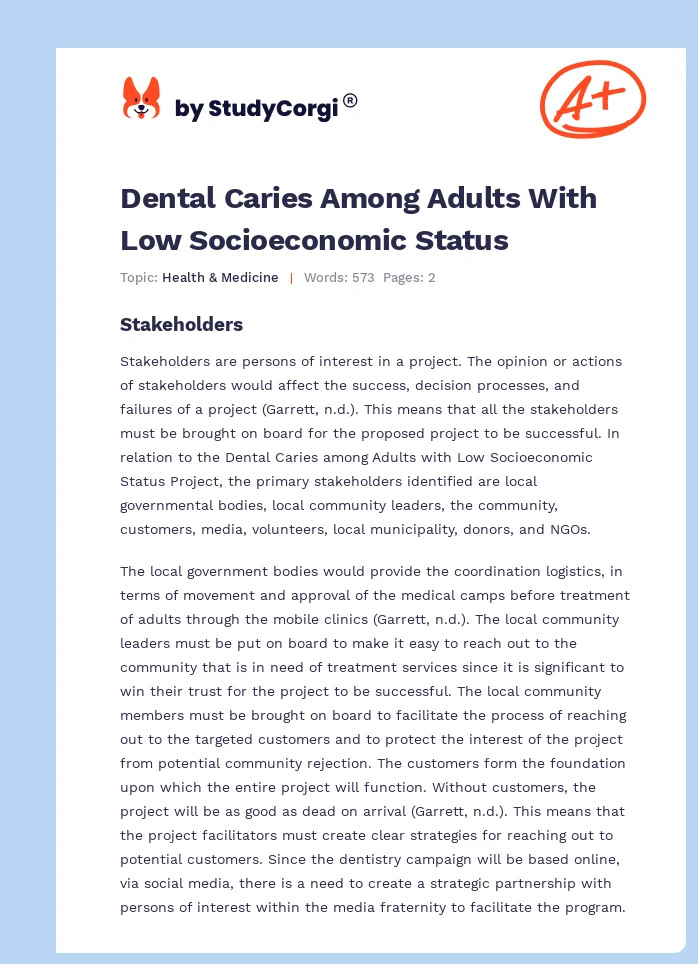 Dental Caries Among Adults With Low Socioeconomic Status. Page 1