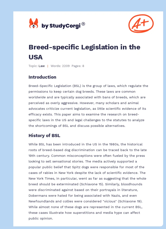 Breed-specific Legislation in the USA. Page 1