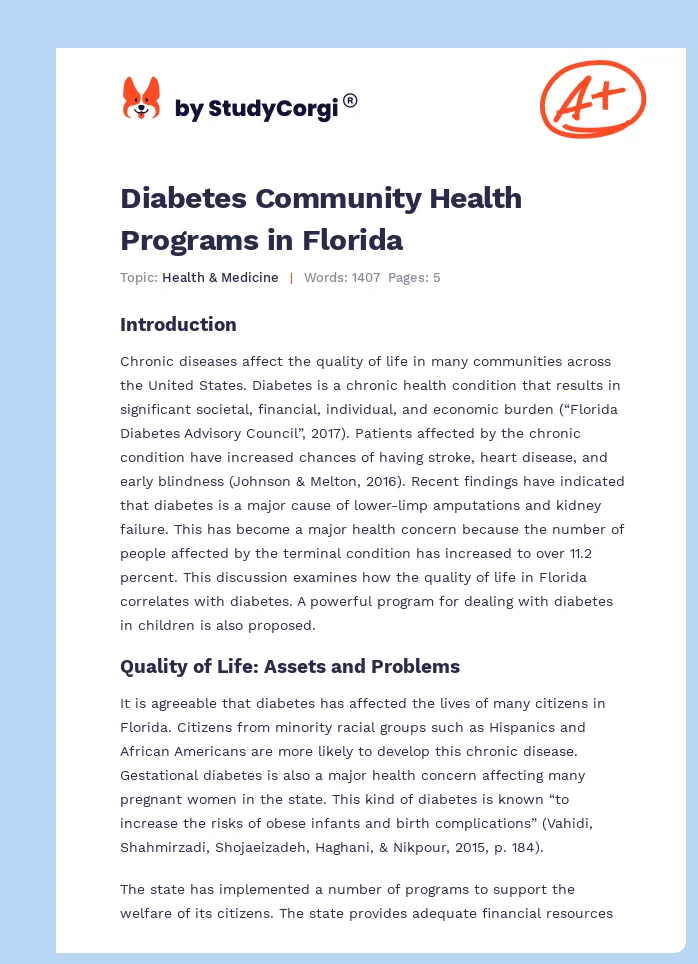 Diabetes Community Health Programs in Florida. Page 1