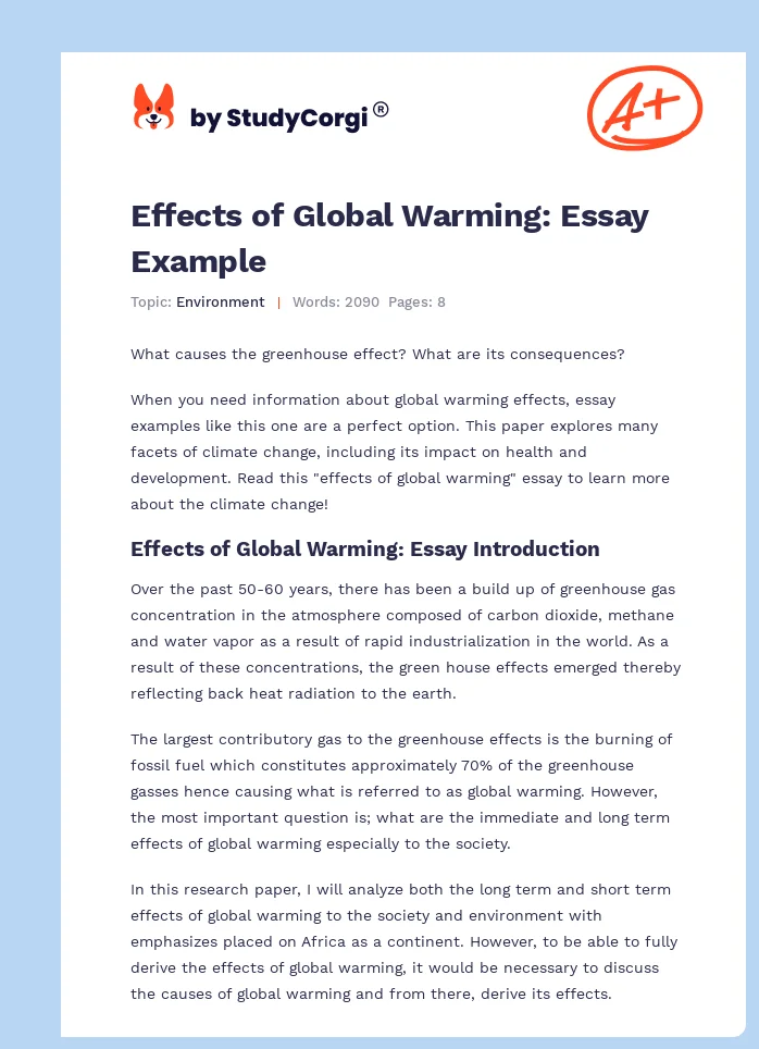 Effects of Global Warming: Essay Example. Page 1
