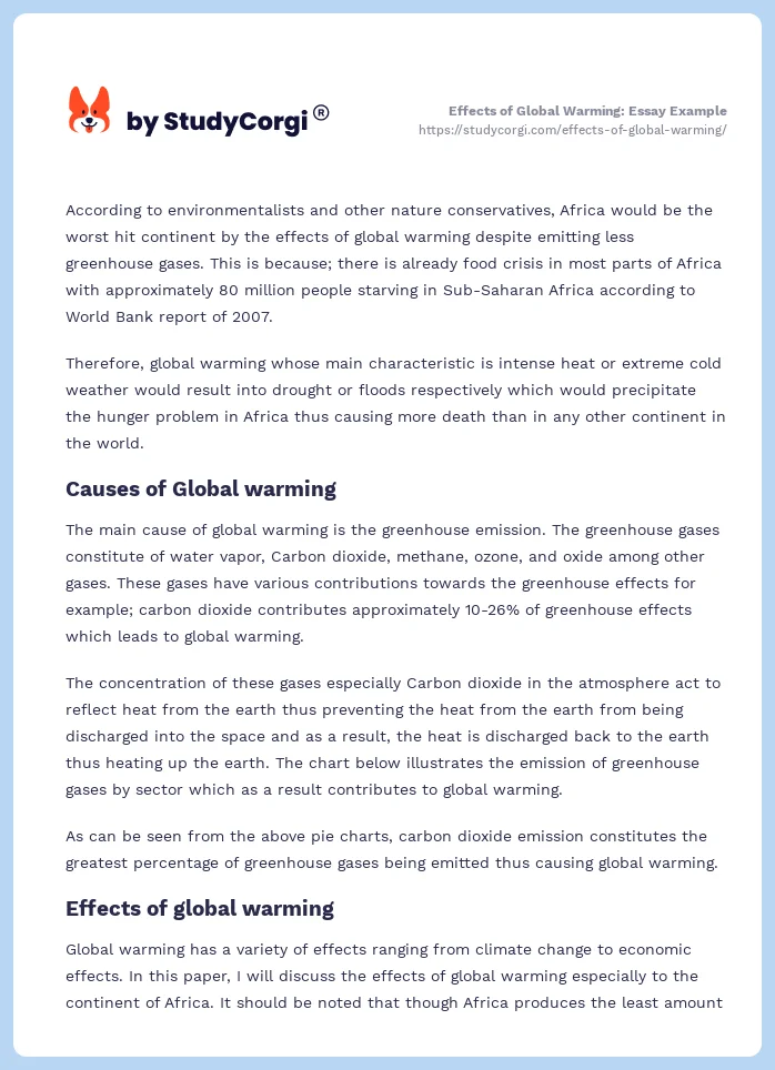 Effects of Global Warming: Essay Example. Page 2
