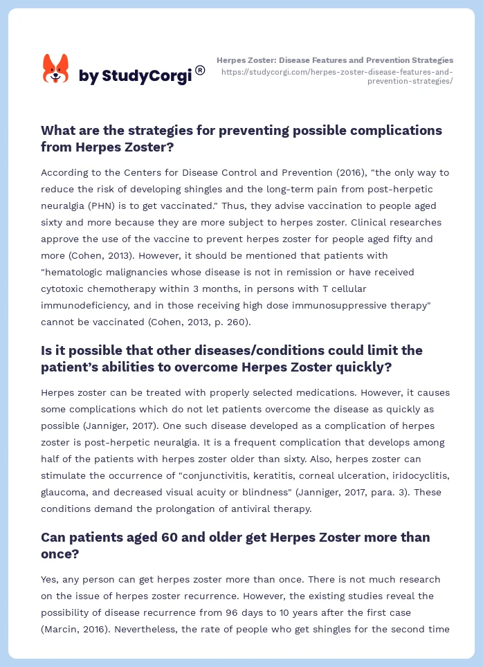 Herpes Zoster: Disease Features and Prevention Strategies. Page 2