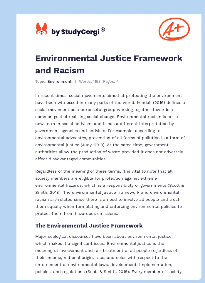 Environmental Justice Framework and Racism. Page 1
