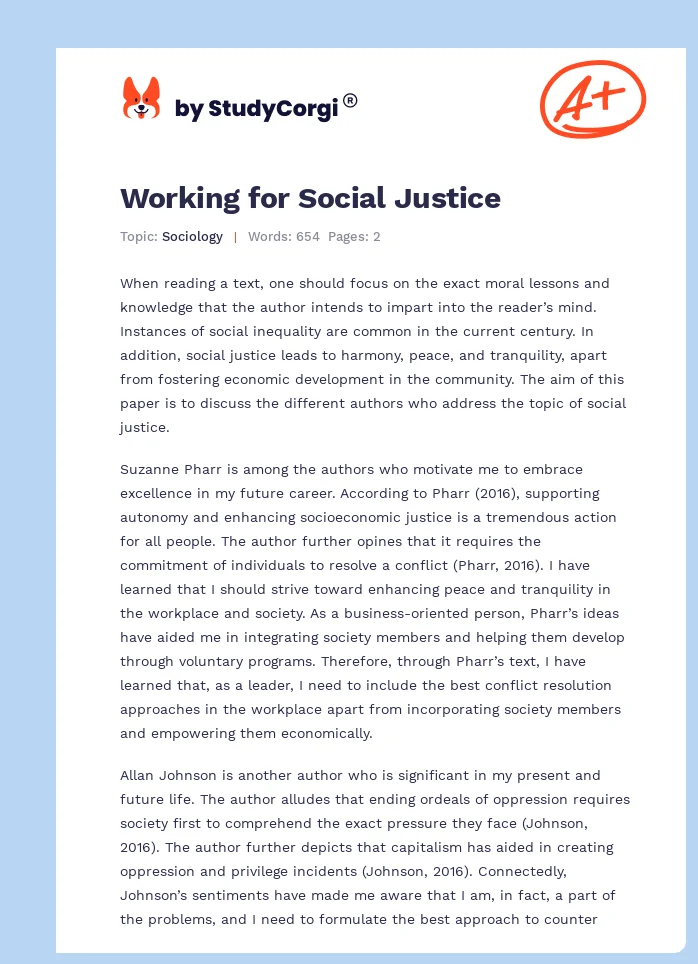 Working for Social Justice. Page 1