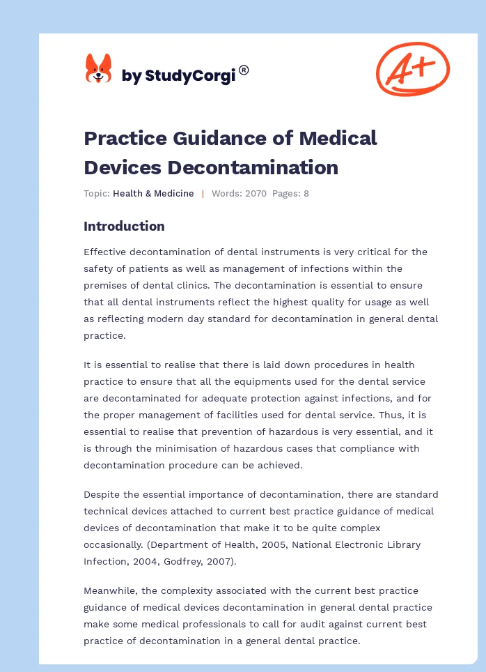 Practice Guidance of Medical Devices Decontamination. Page 1