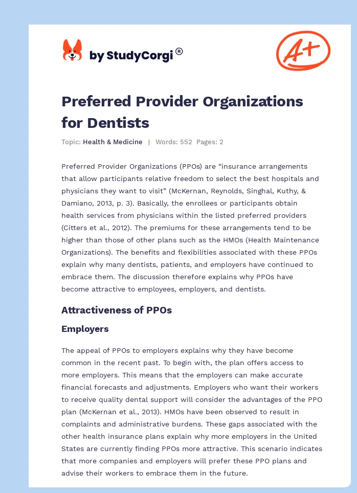 Preferred Provider Organizations for Dentists. Page 1
