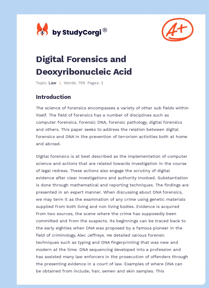 Digital Forensics and Deoxyribonucleic Acid. Page 1