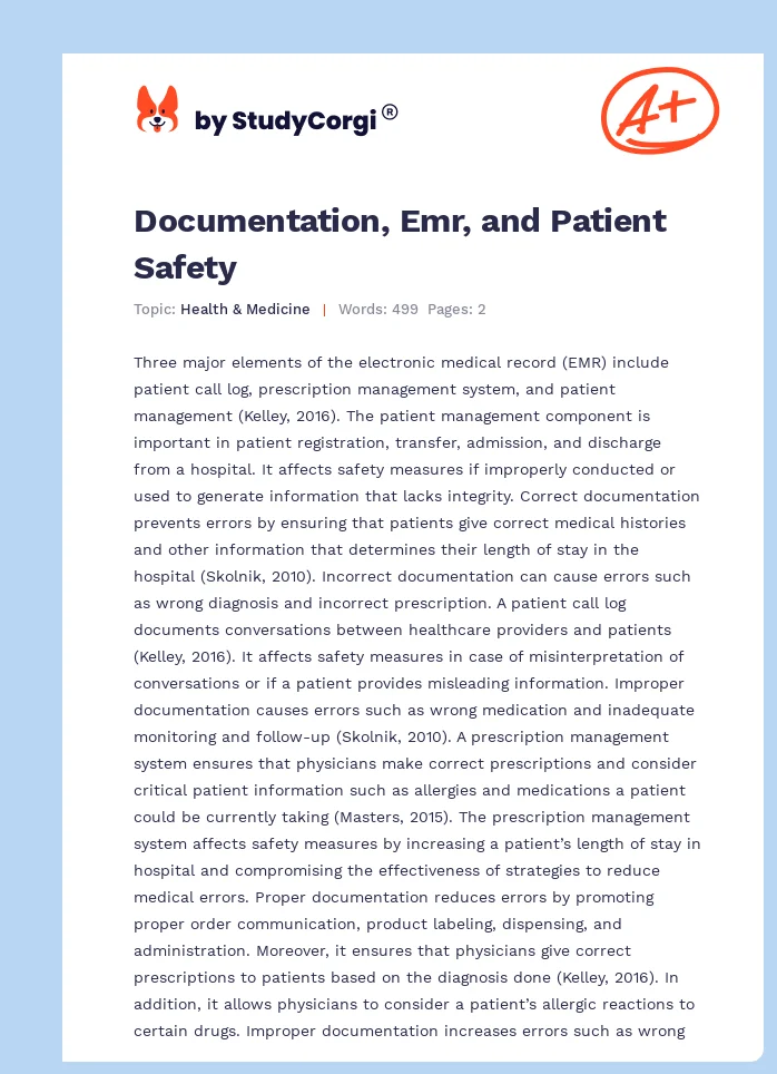 Documentation, Emr, and Patient Safety. Page 1