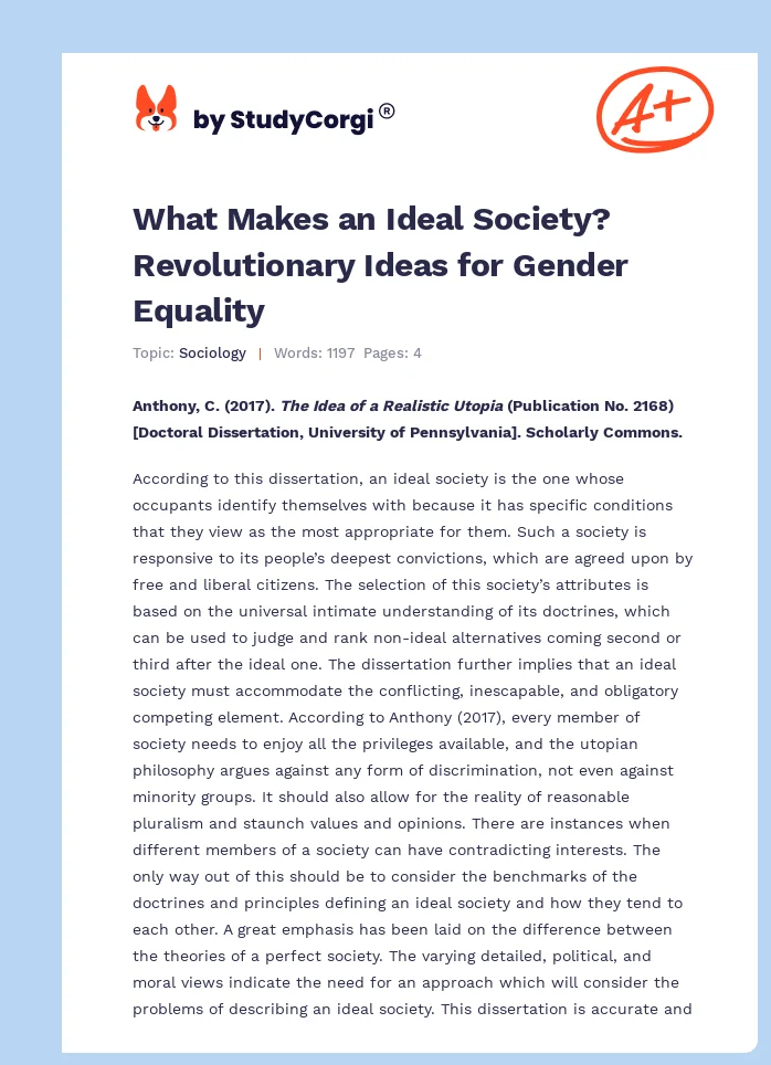 What Makes an Ideal Society? Revolutionary Ideas for Gender Equality. Page 1