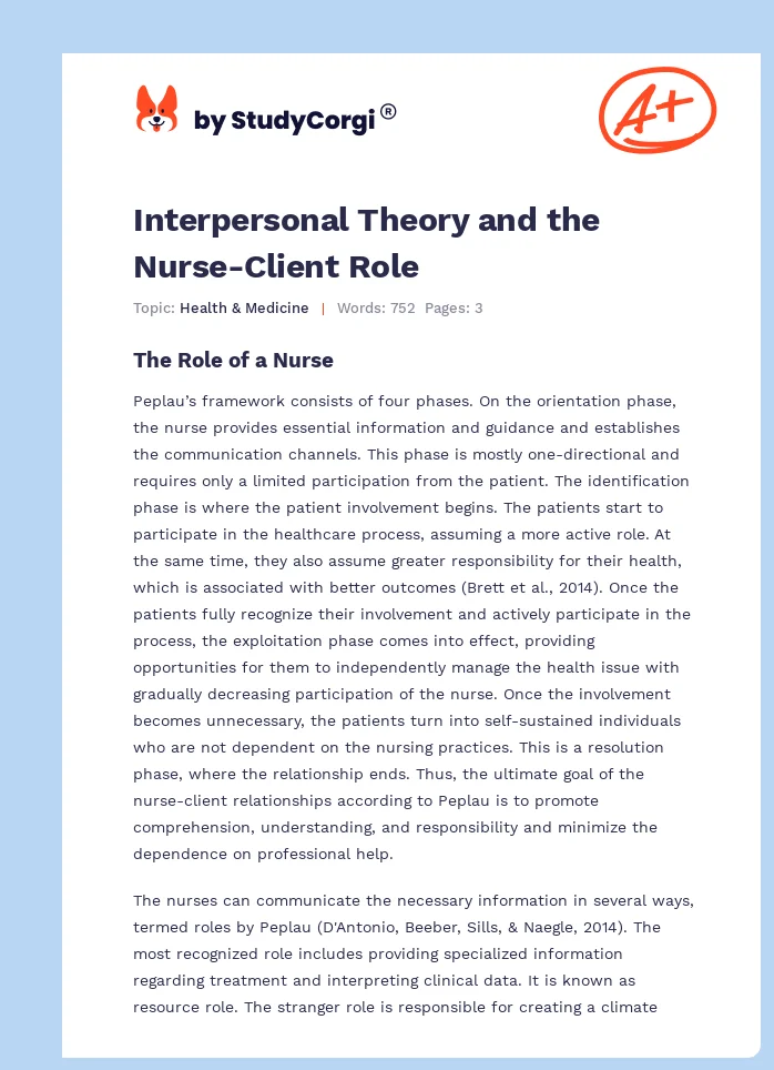 Interpersonal Theory and the Nurse-Client Role. Page 1