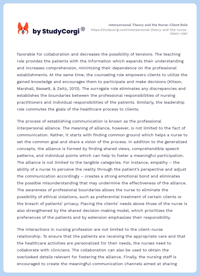Interpersonal Theory and the Nurse-Client Role. Page 2