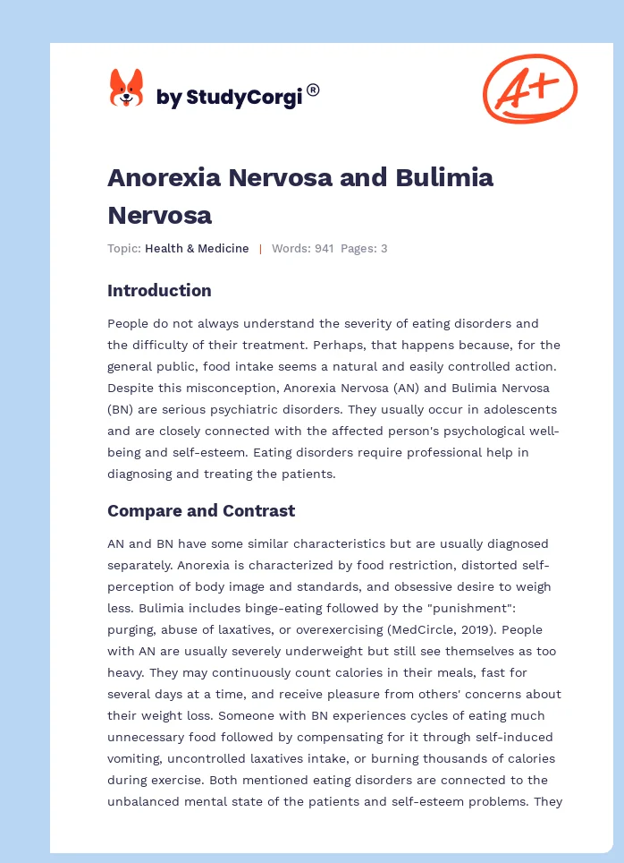 Anorexia Nervosa and Bulimia Nervosa. Page 1