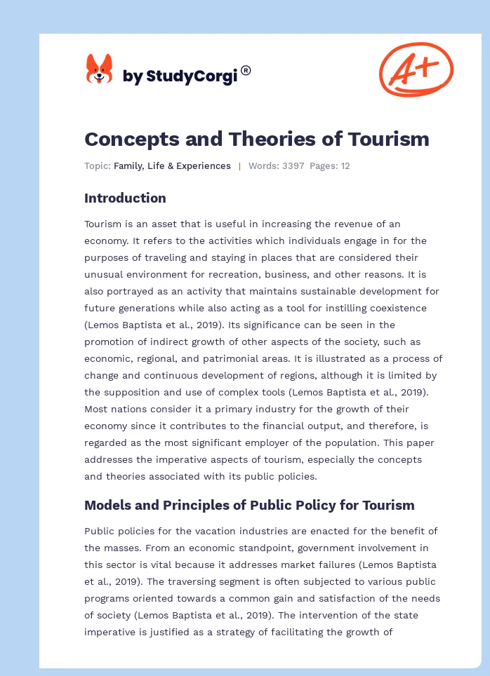Concepts and Theories of Tourism. Page 1
