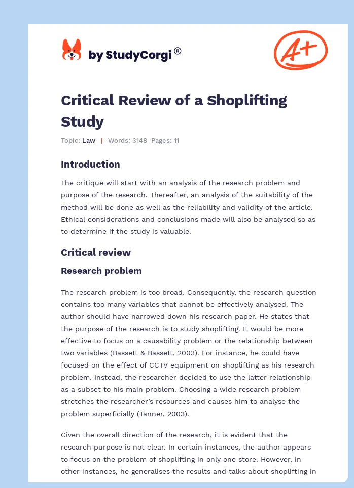 Critical Review of a Shoplifting Study. Page 1