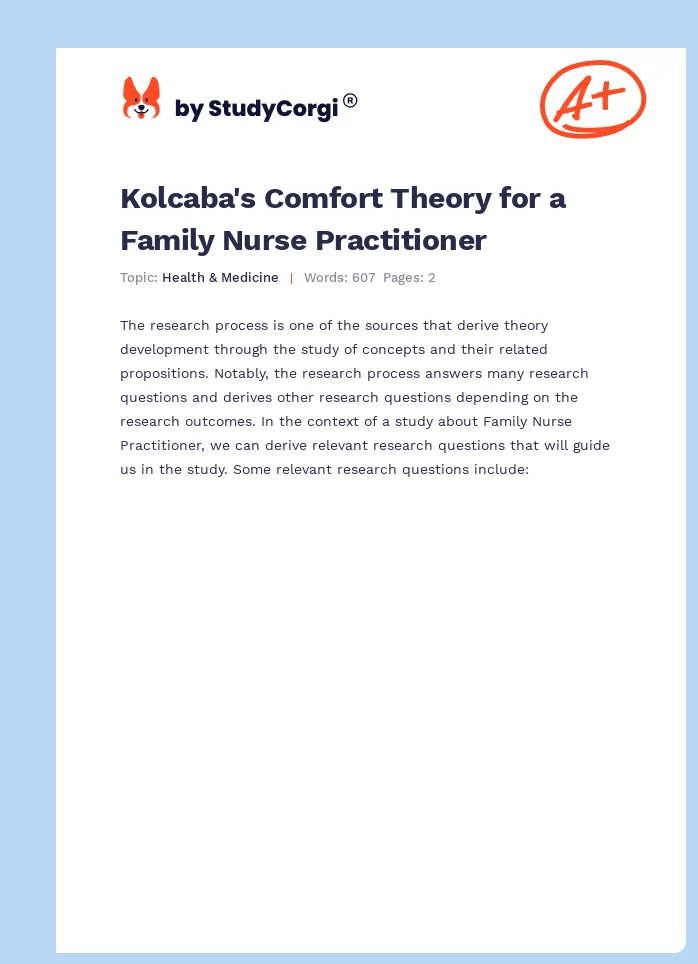 Kolcaba's Comfort Theory for a Family Nurse Practitioner. Page 1