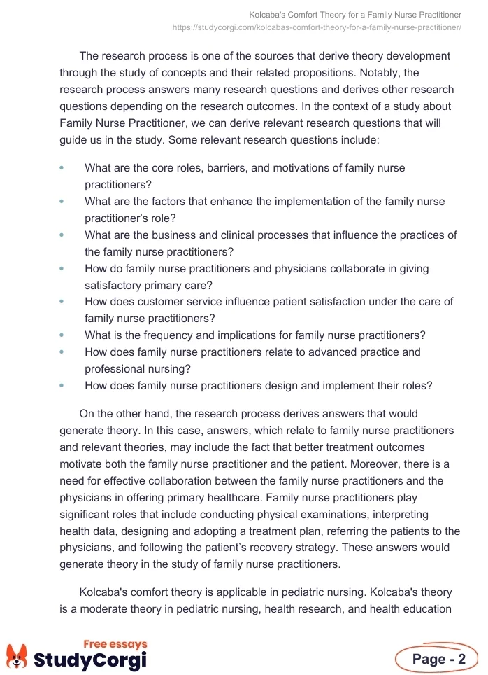 Kolcaba's Comfort Theory for a Family Nurse Practitioner. Page 2