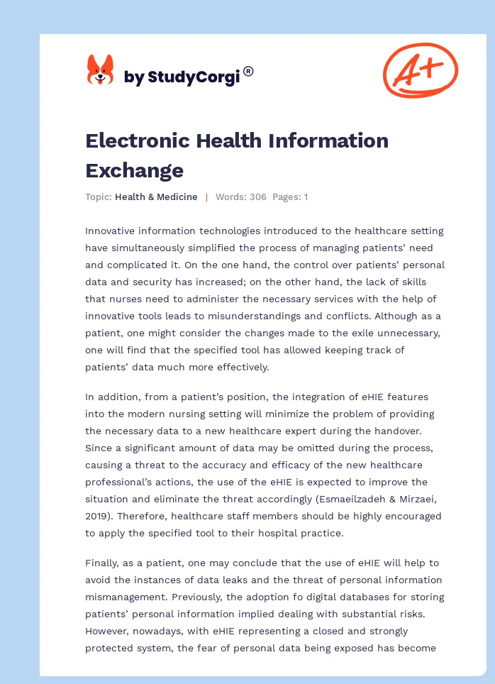Electronic Health Information Exchange. Page 1