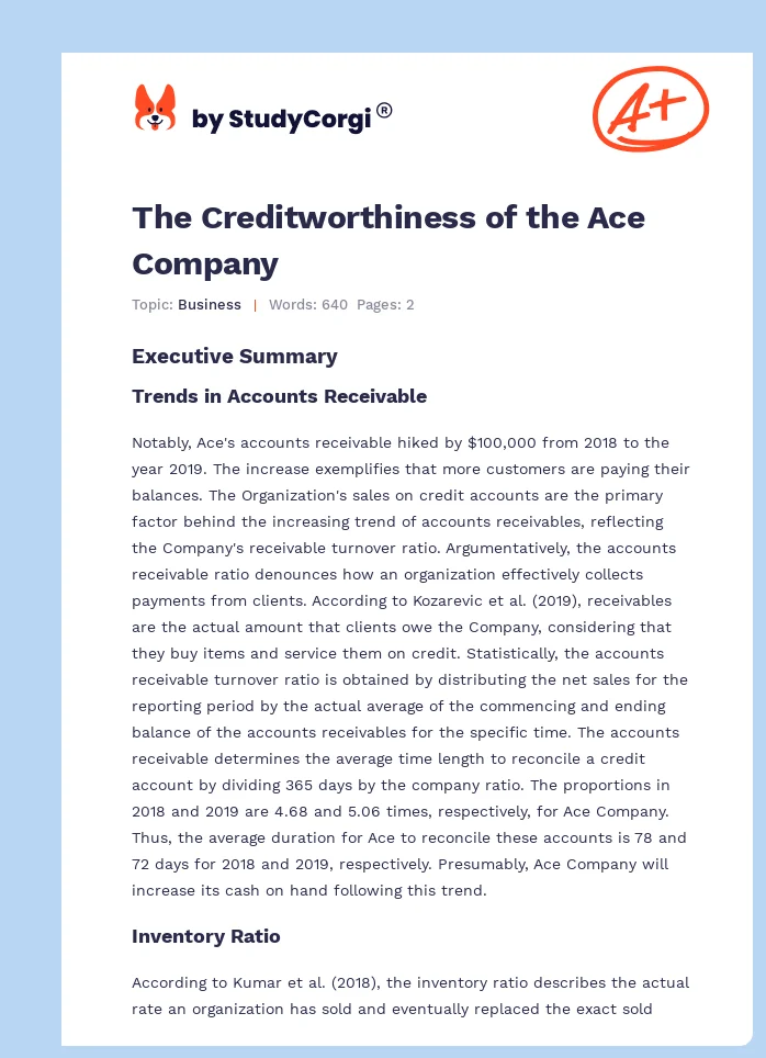 The Creditworthiness of the Ace Company. Page 1