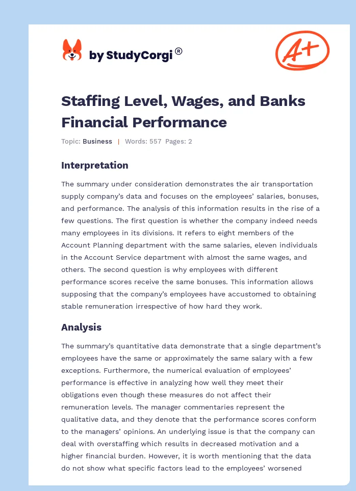 Staffing Level, Wages, and Banks Financial Performance. Page 1