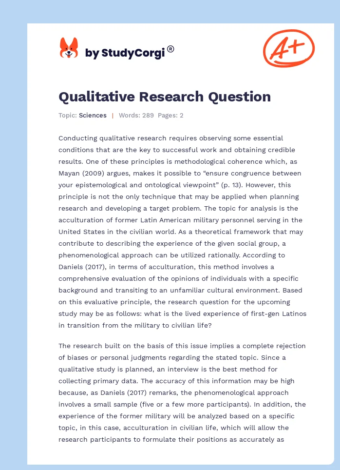 Qualitative Research Question. Page 1