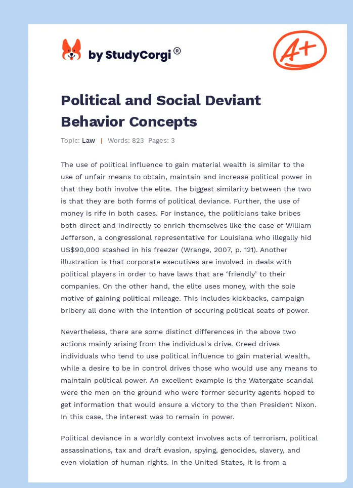 Political and Social Deviant Behavior Concepts. Page 1