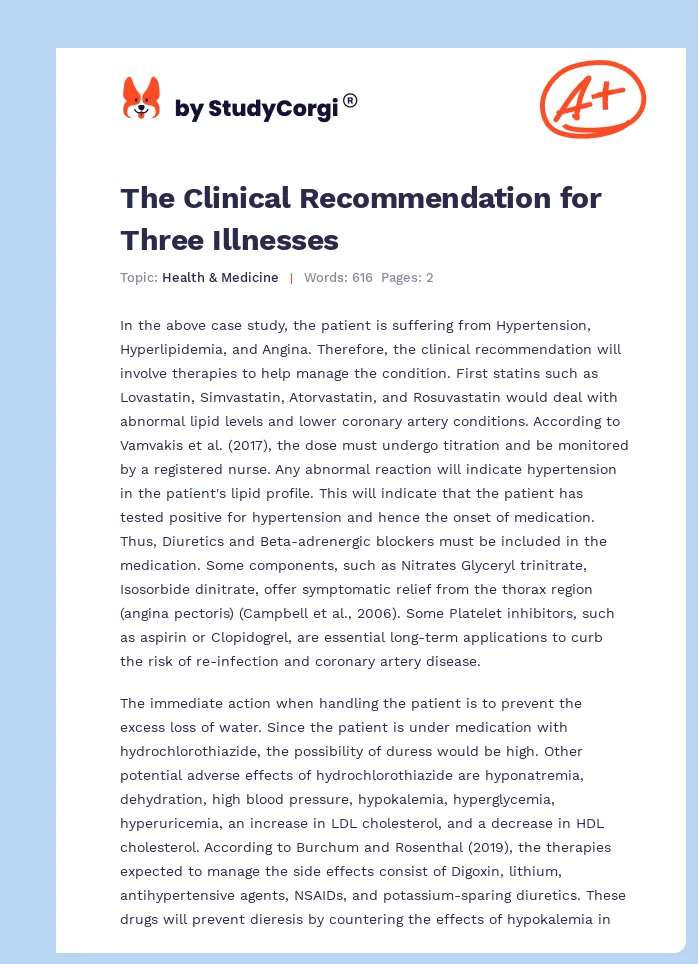 The Clinical Recommendation for Three Illnesses. Page 1