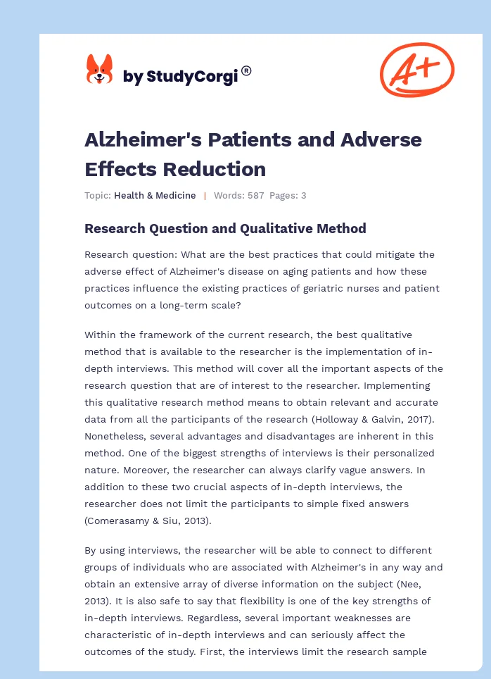 Alzheimer's Patients and Adverse Effects Reduction. Page 1