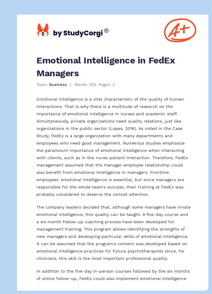 Emotional Intelligence in FedEx Managers. Page 1
