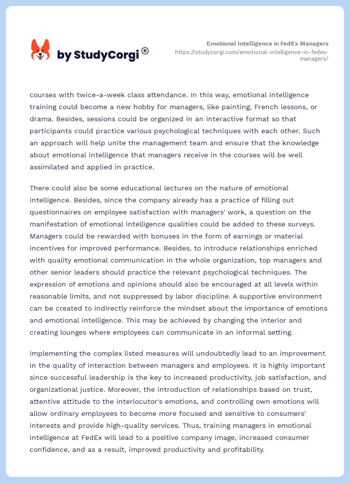 Emotional Intelligence in FedEx Managers. Page 2