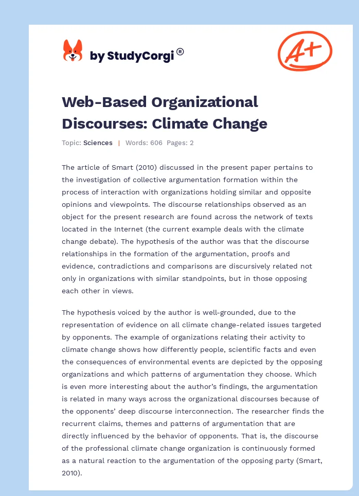 Web-Based Organizational Discourses: Climate Change. Page 1