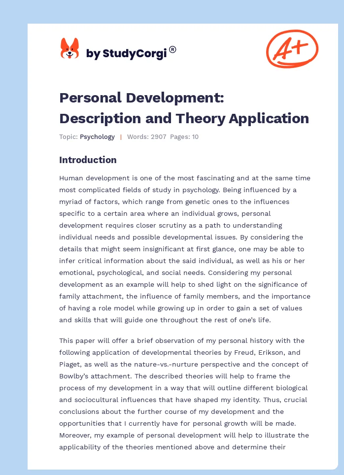 Personal Development: Description and Theory Application. Page 1