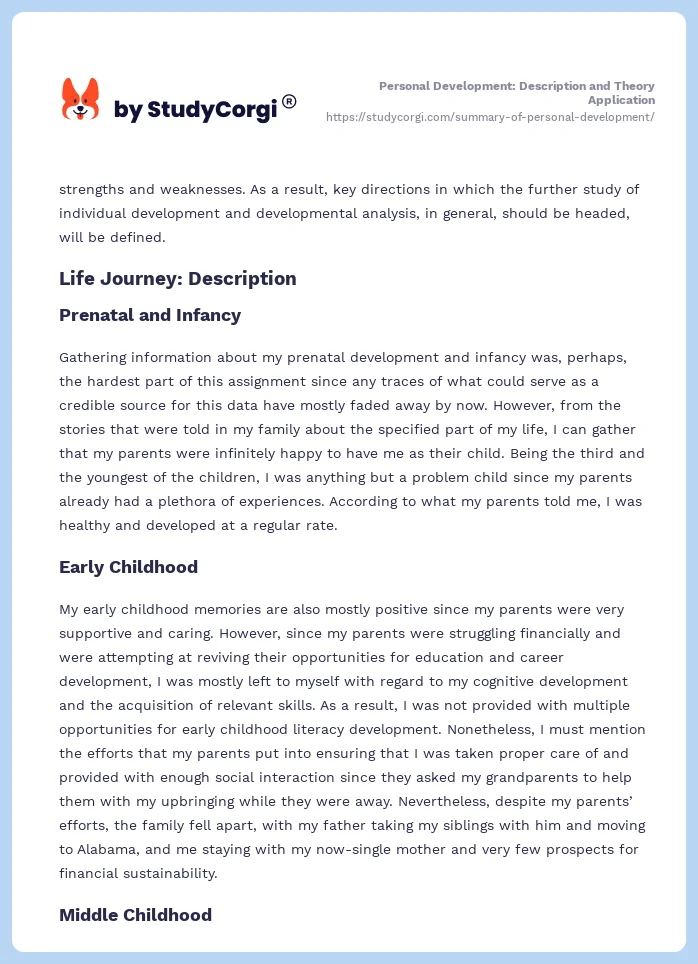 Personal Development: Description and Theory Application. Page 2