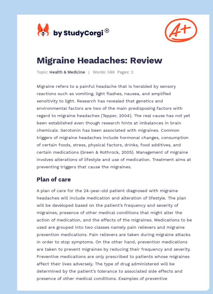 Migraine Headaches: Review. Page 1