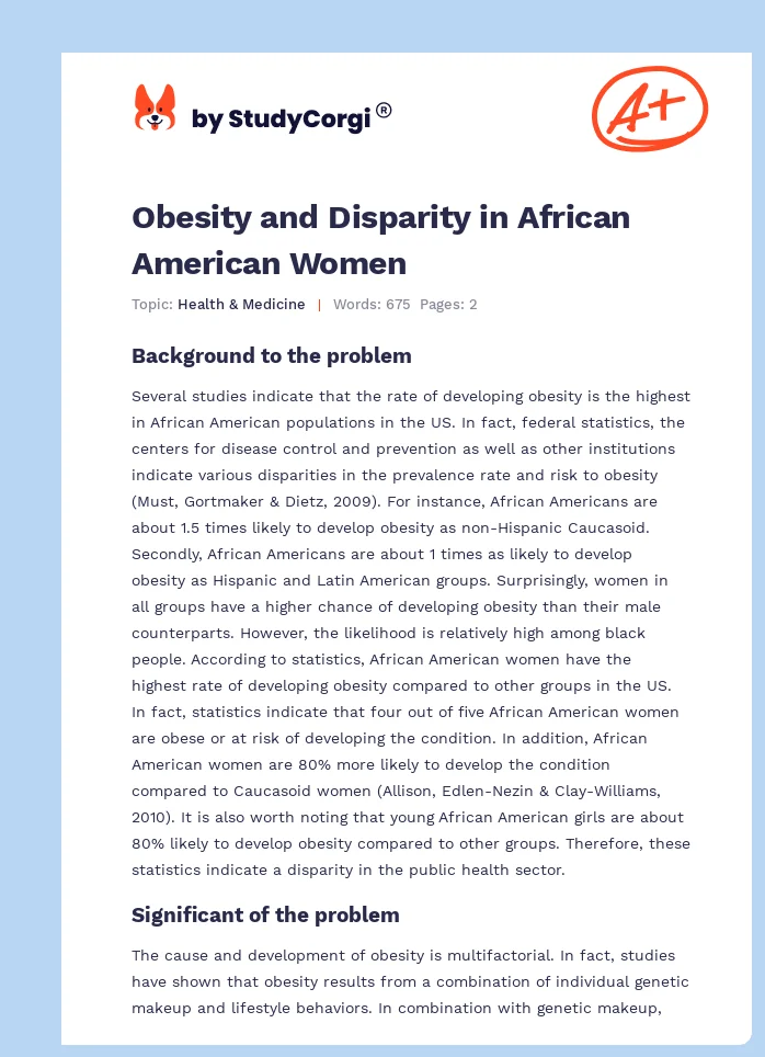 Obesity and Disparity in African American Women. Page 1