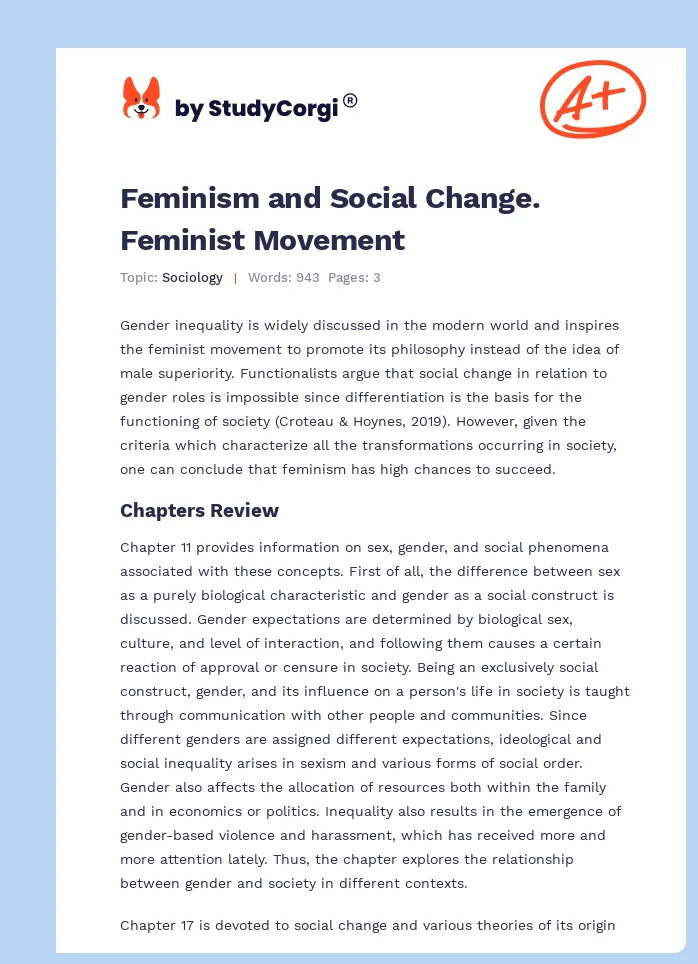 Feminism and Social Change. Feminist Movement. Page 1