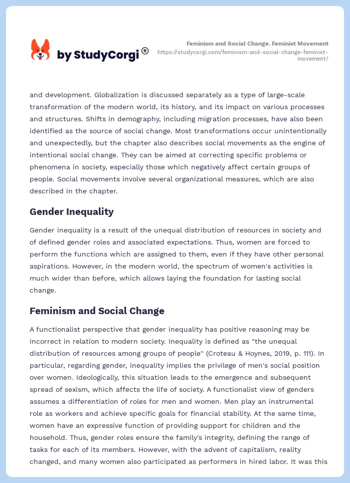 Feminism and Social Change. Feminist Movement. Page 2