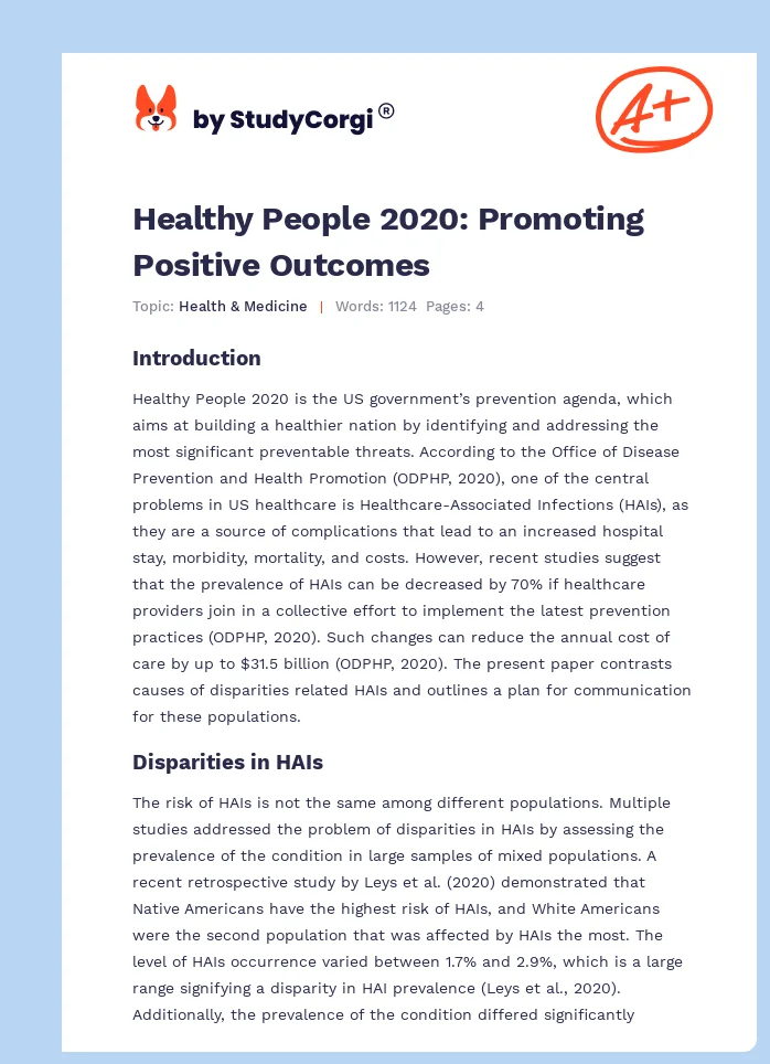 Healthy People 2020: Promoting Positive Outcomes. Page 1