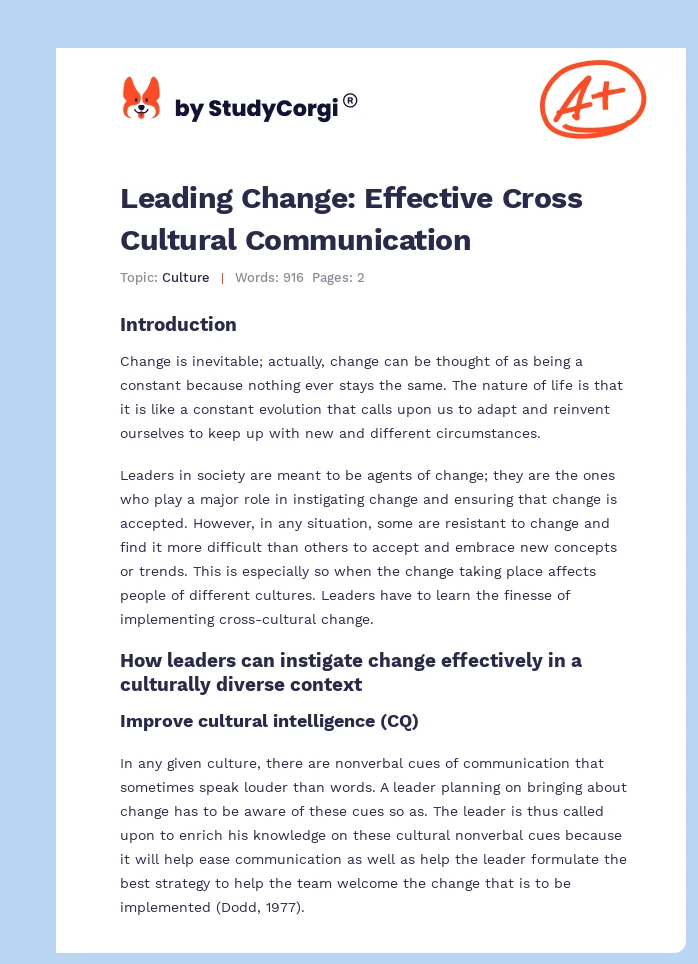 Leading Change: Effective Cross Cultural Communication. Page 1