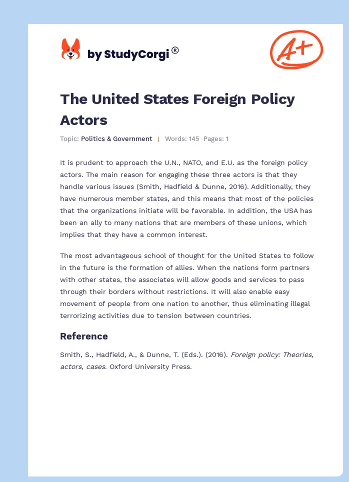 The United States Foreign Policy Actors. Page 1