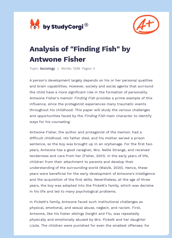 Analysis of "Finding Fish" by Antwone Fisher. Page 1