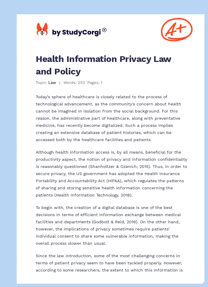 Health Information Privacy Law and Policy. Page 1